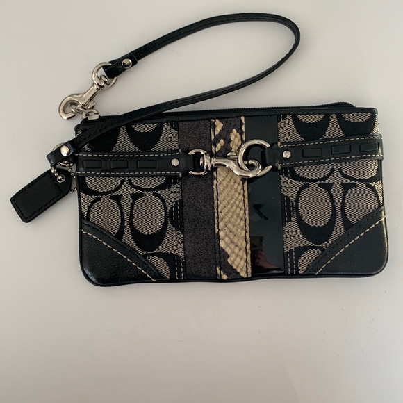 Coach wristlet, black monogram and snake print - Picture 1 of 9